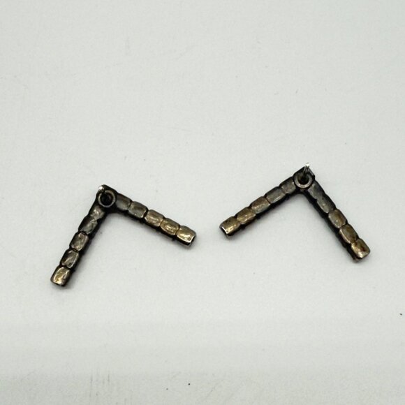 Vintage Rhinestone Chevron Stud Earrings Silver-Tone Metal - Picture 7 of 8